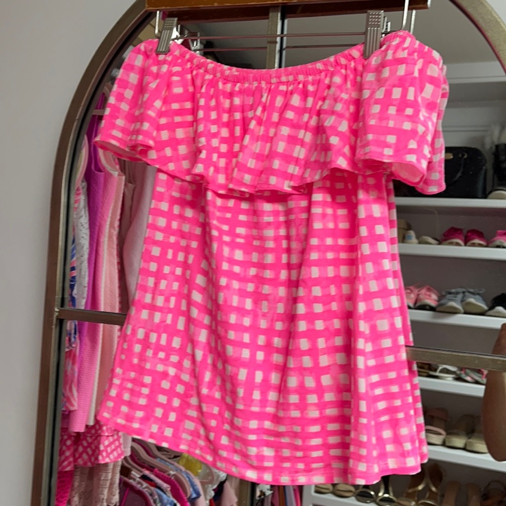 Lilly Pulitzer off the shoulder pink gingham top
